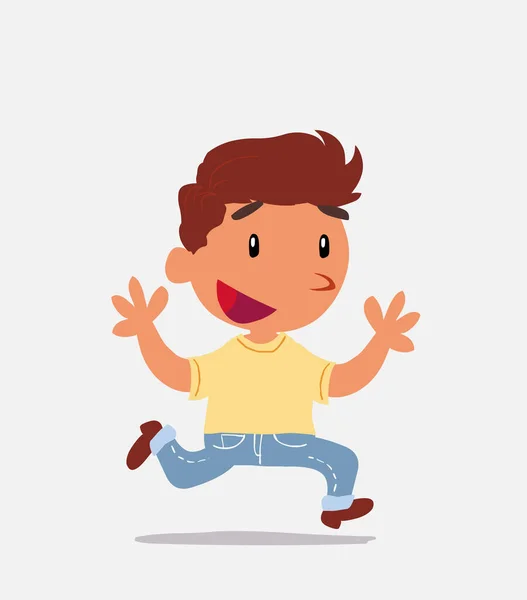 Cartoon Figur Des Kleinen Jungen Auf Jeans Läuft Glücklich — Stockvektor