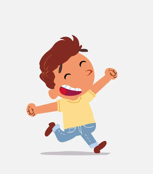 Cartoon Character Little Girl Jeans Running Very Euphoric Stock Vector