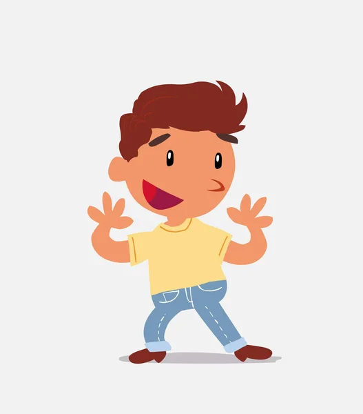 Agradablemente Sorprendido Personaje Dibujos Animados Niño Jeans — Vector de stock