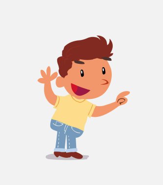 Tartışırken kot pantolonlu küçük bir çocuğun çizgi film karakteri.