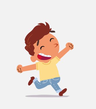 Kot pantolonlu küçük bir çocuğun çizgi film karakteri çok coşkulu çalışıyor.