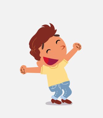 Coşkulu çizgi film karakteri kot giyen küçük çocuk.