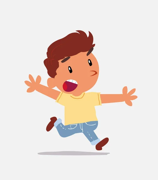 Cartoon Character Little Boy Jeans Running Angry — Stock Vector