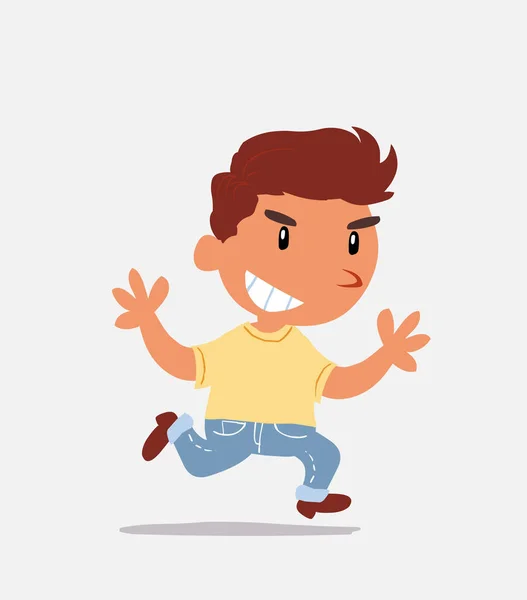 Cartoon Character Little Boy Jeans Running Very Pleased — Stock Vector