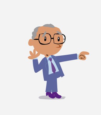 Şaşırmış çizgi film karakteri iş adamının kendi tarafına işaret ediyor.