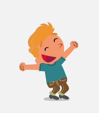 Coşkulu çizgi film karakteri kot giyen küçük çocuk.