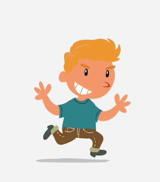 Personaje Dibujos Animados Niño Jeans Corriendo Muy Contento — Archivo Imágenes Vectoriales