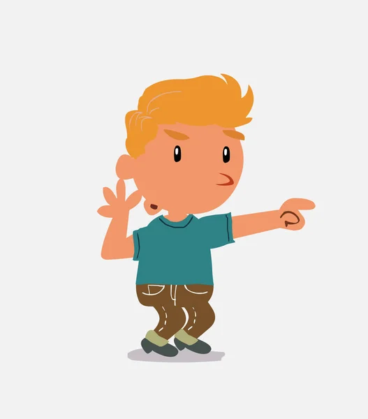 Sorprendido Personaje Dibujos Animados Niño Jeans Apunta Algo — Vector de stock