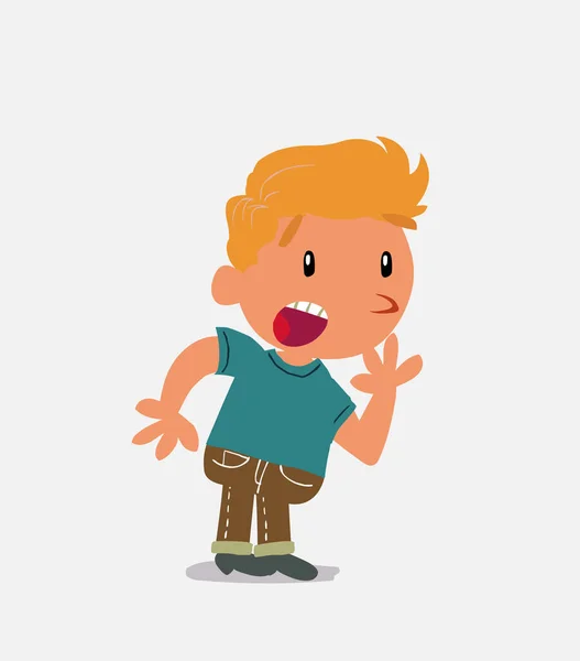 Desagradablemente Sorprendido Personaje Dibujos Animados Niño Jeans Lado — Vector de stock