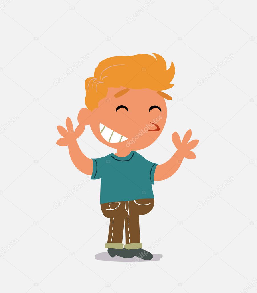 Very pleased cartoon character of  little boy on jeans