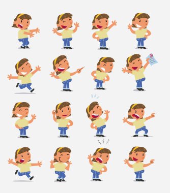 Çizgi film karakteri beyaz küçük kız. Farklı duruş ile ayarla