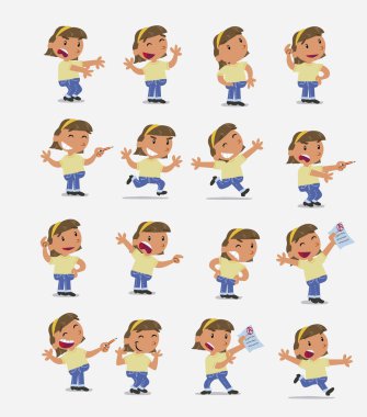 Çizgi film karakteri beyaz küçük kız. Farklı duruş ile ayarla