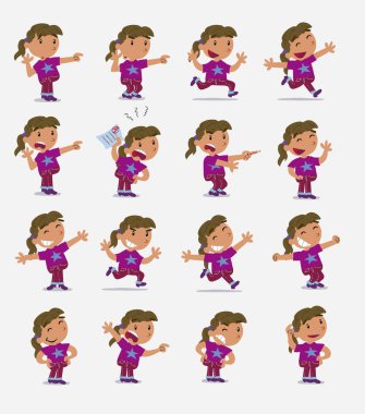 Çizgi film karakteri beyaz küçük kız. Farklı duruş ile ayarla