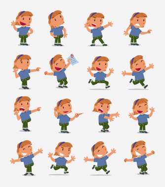 Çizgi film karakteri beyaz küçük kız. Farklı duruş ile ayarla