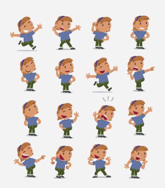 Çizgi film karakteri beyaz küçük kız. Farklı duruş ile ayarla