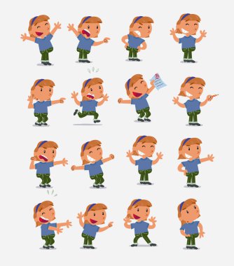 Çizgi film karakteri beyaz küçük kız. Farklı duruş ile ayarla