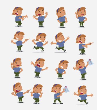 Çizgi film karakteri beyaz küçük kız. Farklı duruş ile ayarla