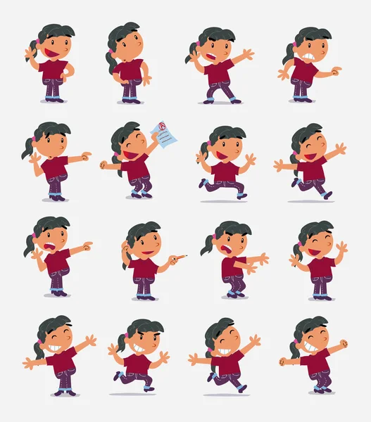 Personaje Dibujos Animados Niña Blanca Set Con Diferentes Posturas — Vector de stock