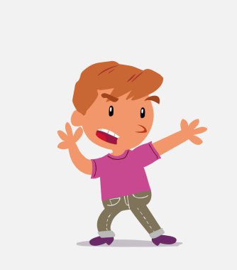 Çizgi film karakteri, kot pantolon giymiş kızgın tartışan çocuk.