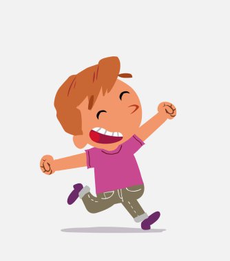 Kot pantolonlu küçük bir çocuğun çizgi film karakteri çok coşkulu çalışıyor.