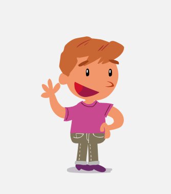 Çizgi film karakteri küçük çocuk mutlu bir şekilde el sallıyor.