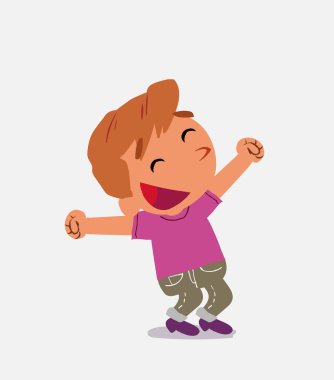 Coşkulu çizgi film karakteri kot giyen küçük çocuk.