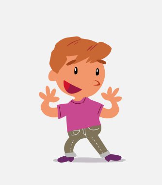 Kot pantolon giymiş küçük bir çocuğun çizgi film karakteri