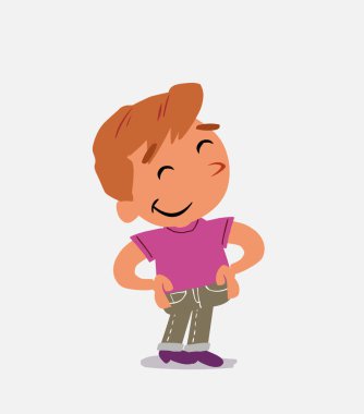 Kot pantolonlu küçük çocuğun tatmin olmuş çizgi film karakteri.