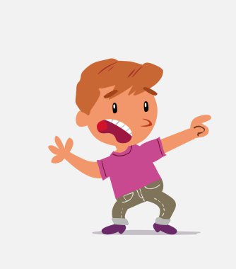 Korkmuş çizgi film karakteri kot pantolonlu küçük çocuk yan tarafı gösteriyor.