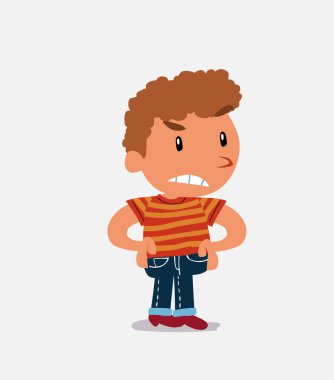 Kızgın çizgi film karakteri kot pantolonlu küçük çocuk