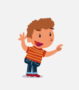 Tartışırken kot pantolonlu küçük bir çocuğun çizgi film karakteri.