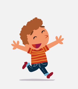 Çizgi film karakteri, kot pantolon giymiş mutlu bir çocuk.