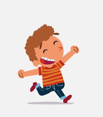 Kot pantolonlu küçük bir çocuğun çizgi film karakteri çok coşkulu çalışıyor.