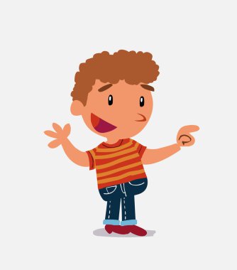 Çizgi film karakteri, kot pantolon giymiş gülümseyen bir çocuk.