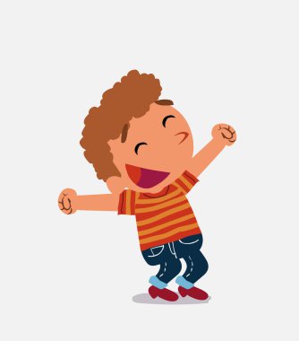 Coşkulu çizgi film karakteri kot giyen küçük çocuk.