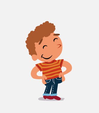 Kot pantolonlu küçük çocuğun tatmin olmuş çizgi film karakteri.