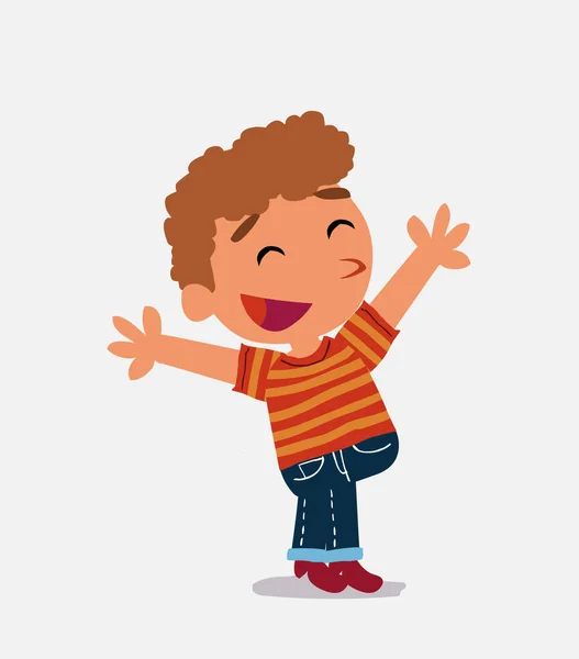 Personaje Dibujos Animados Niño Jeans Celebrando Algo Con Alegría — Vector de stock