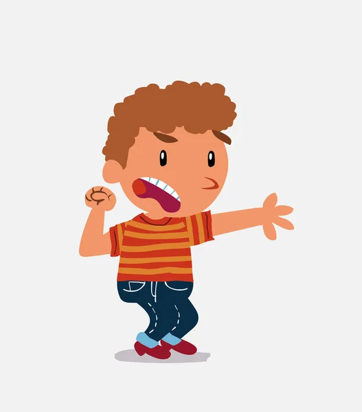 Personaggio Cartone Animato Molto Arrabbiato Del Bambino Sui Jeans Che — Vettoriale Stock