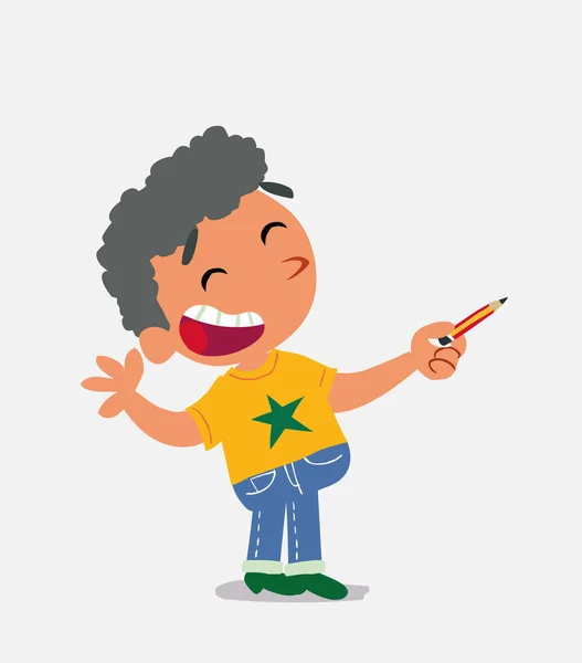 Zeichentrickfigur Des Kleinen Jungen Jeans Freut Sich Während Sie Mit — Stockvektor