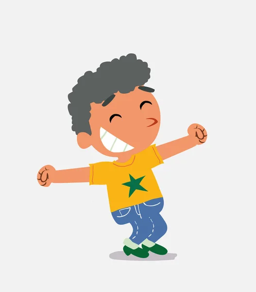 Euphoric Pequeño Niño Jeans Divertido Personaje Dibujos Animados — Vector de stock