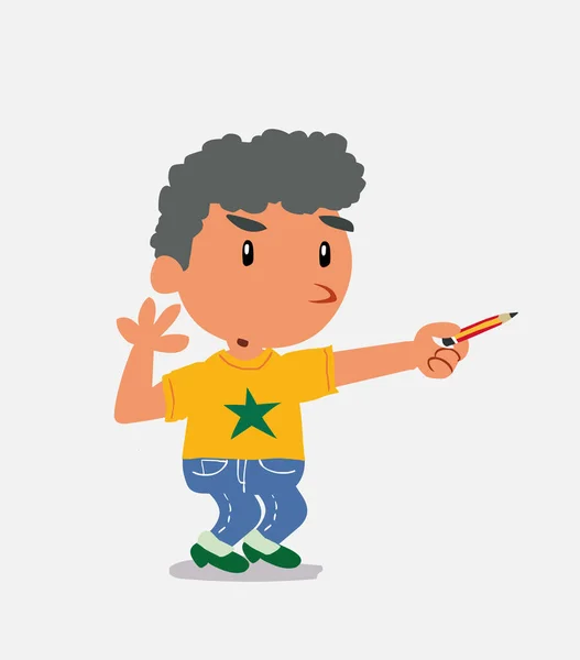 Personaje Dibujos Animados Niño Las Dudas Vaqueros Mientras Que Señala — Vector de stock