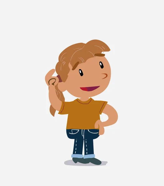 Nachdenkliche Cartoon Figur Eines Kleinen Mädchens Auf Jeans Das Sich — Stockvektor