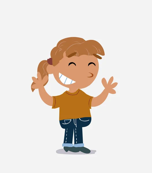 Personaje Dibujos Animados Muy Contento Niña Jeans — Vector de stock