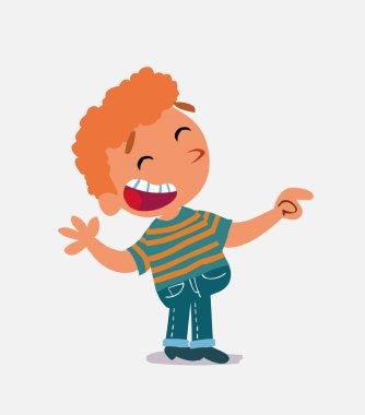 Çizgi film karakteri, kot pantolon giymiş, gülen çocuk.