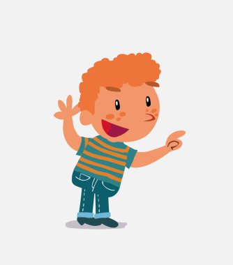 Tartışırken kot pantolonlu küçük bir çocuğun çizgi film karakteri.