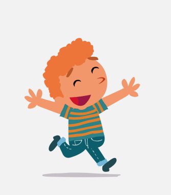 Çizgi film karakteri, kot pantolon giymiş mutlu bir çocuk.