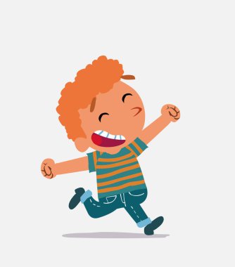 Kot pantolonlu küçük bir çocuğun çizgi film karakteri çok coşkulu çalışıyor.