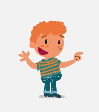 Çizgi film karakteri, kot pantolon giymiş gülümseyen bir çocuk.