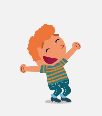 Coşkulu çizgi film karakteri kot giyen küçük çocuk.