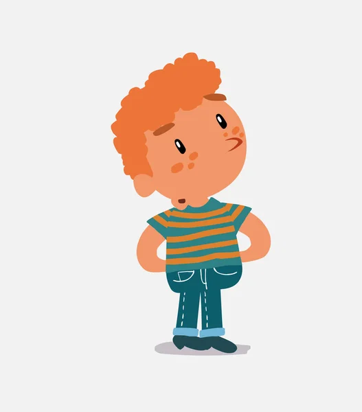 Personaje Dibujos Animados Niño Jeans Dudando — Vector de stock
